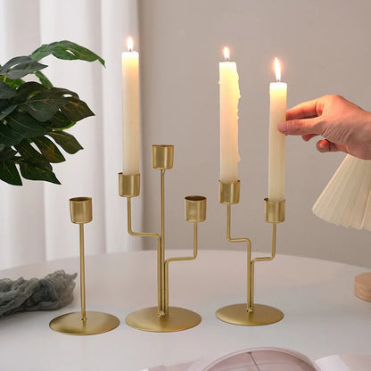 Nordic Style Metal Candlestick with Curved Stem in Gold for Taper Candles - 15.5 cm (6.1 in) Table and Shelf Decor