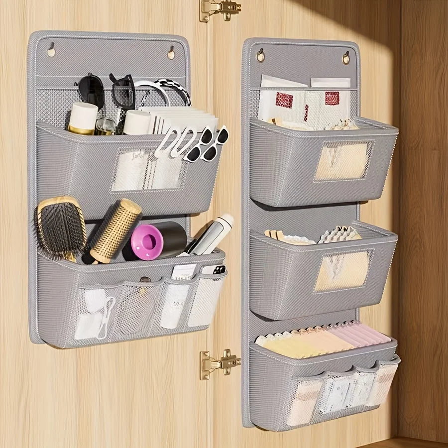 Wall Organizer Fabric with Window and Hooks - Multiple Compartments