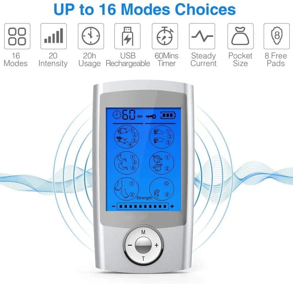 Rechargeable Muscle Stimulator with Dual-Channel TENS & EMS – 16 Modes, 10 Intensities