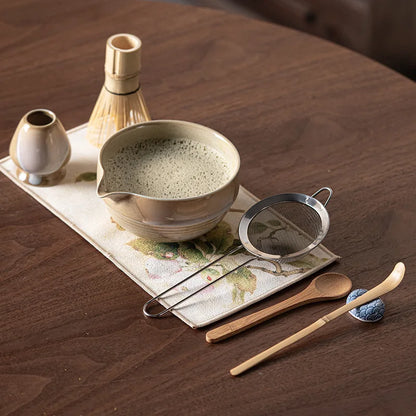 Standard Size 7-Piece Ceramic Matcha Bowl and Whisk Set for Tea Ceremony