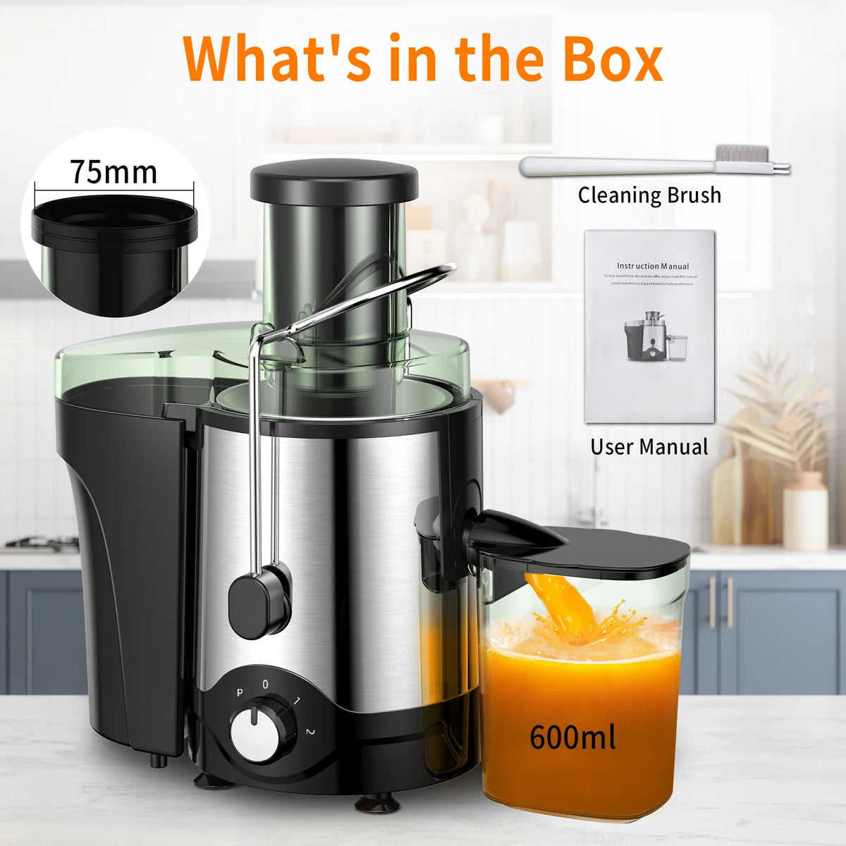600W Centrifugal Juice Extractor with 3-Inch Feed Tube and Dual Speeds