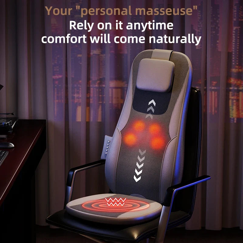 Heated Vibration Massage Cushion for Seat – Dual-Rail Back Massager with 3 Settings, Spot Control & Adapters for Home/Car