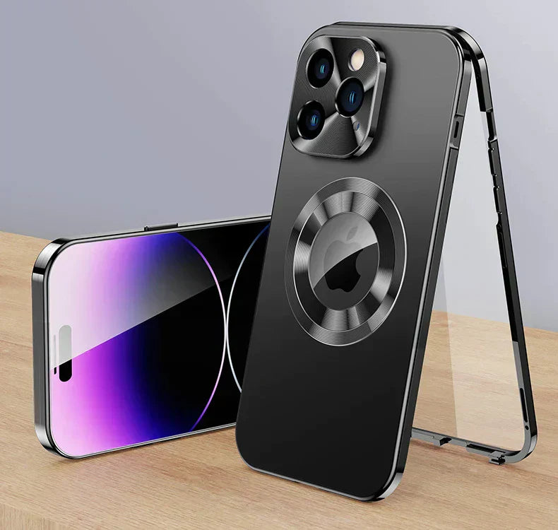 Magnetic 360° Full-Screen Lens Case for iPhone 15 14 13 - Aluminum
