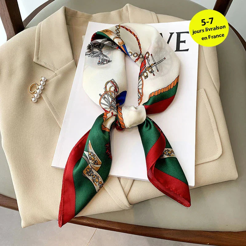 Silk Checkered Scarf with Charm