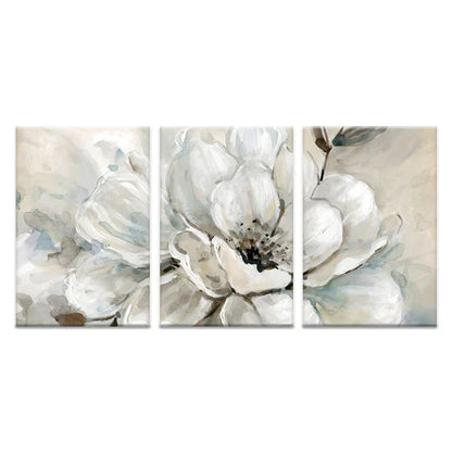 Large Beige and White Floral Canvas Prints - Modern Botanical Wall Decor for Living Room, Dining Room, Bedroom