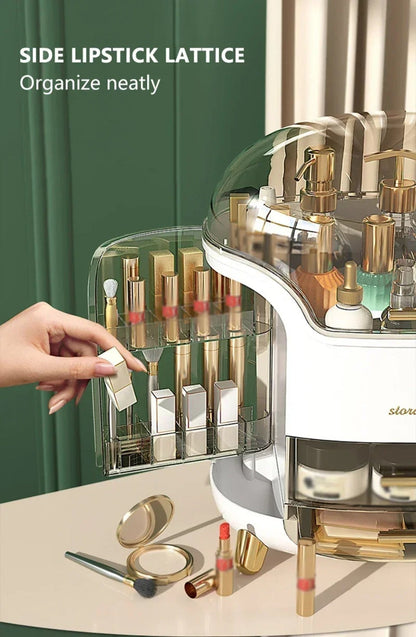 Transparent Makeup Storage Organizer with Sliding Doors and Drawers