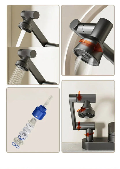 Two-Hole Basin Mixer Faucet with 360° Swivel for Hot and Cold Water