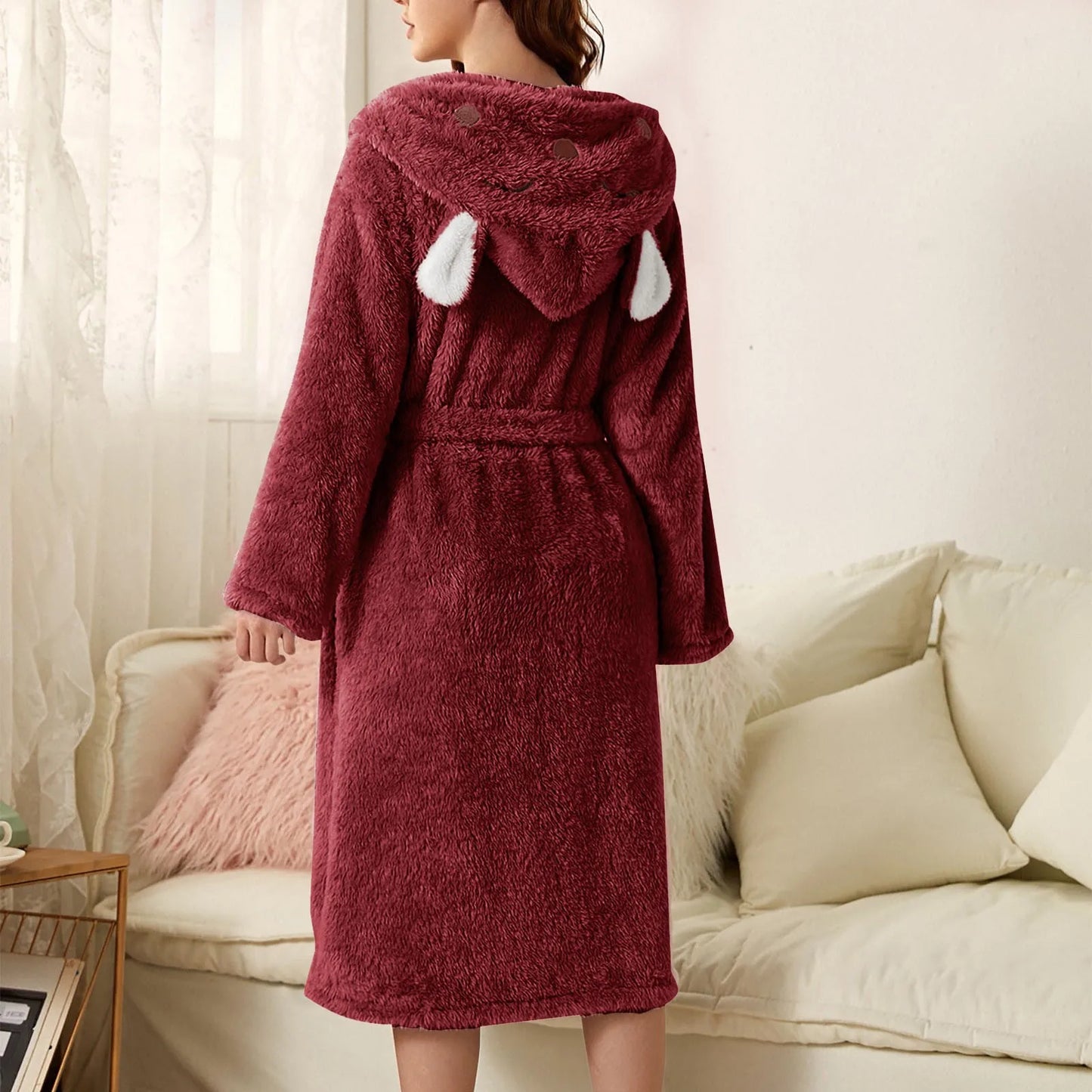 Hooded Fleece Bathrobe with Bunny Ears | Soft, Warm & Easy Care for Cozy Moments at Home