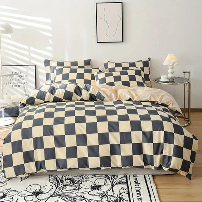 3-Piece Modern Checkered Bedding Set – Stylish Bed Linens