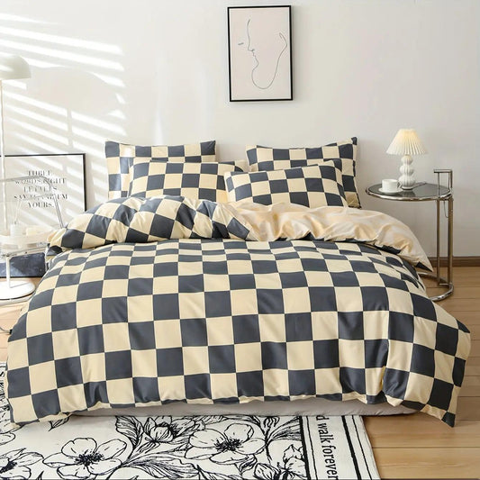 3-Piece Modern Checkered Bedding Set – Stylish Bed Linens