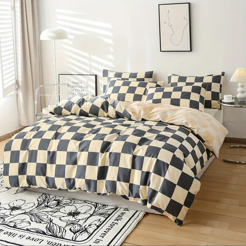 Contemporary Plaid Bedding Set, Three Pieces
