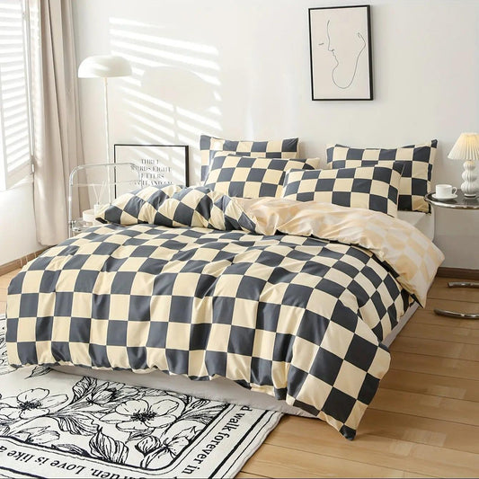 Contemporary Plaid Bedding Set, Three Pieces