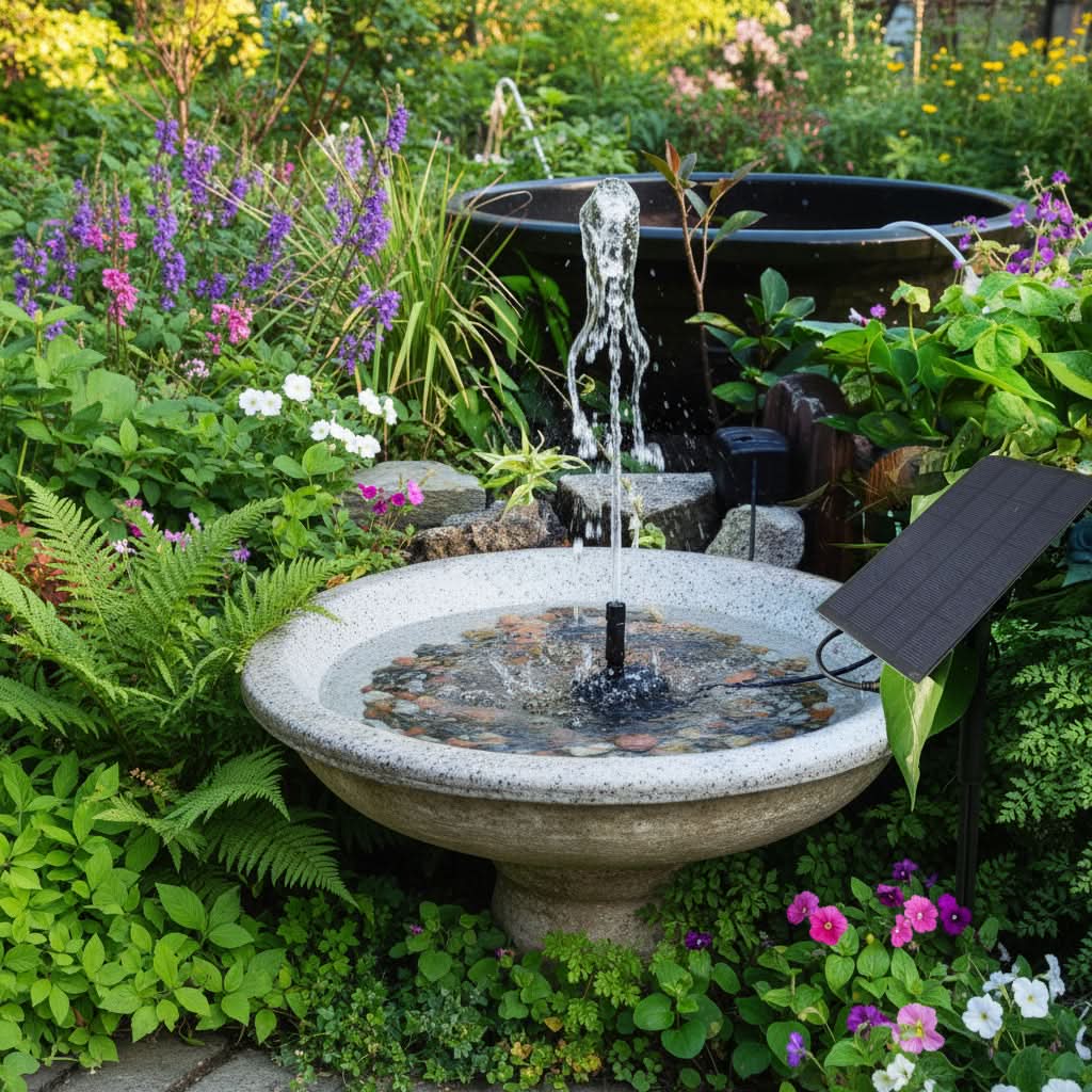 Solar-Powered Floating Fountain for Garden Ponds and Bird Baths