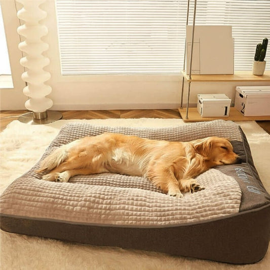 Large Orthopedic Dog Bed with Elevated Headrest and Removable Cover, Scratch-Resistant Crystal Velvet
