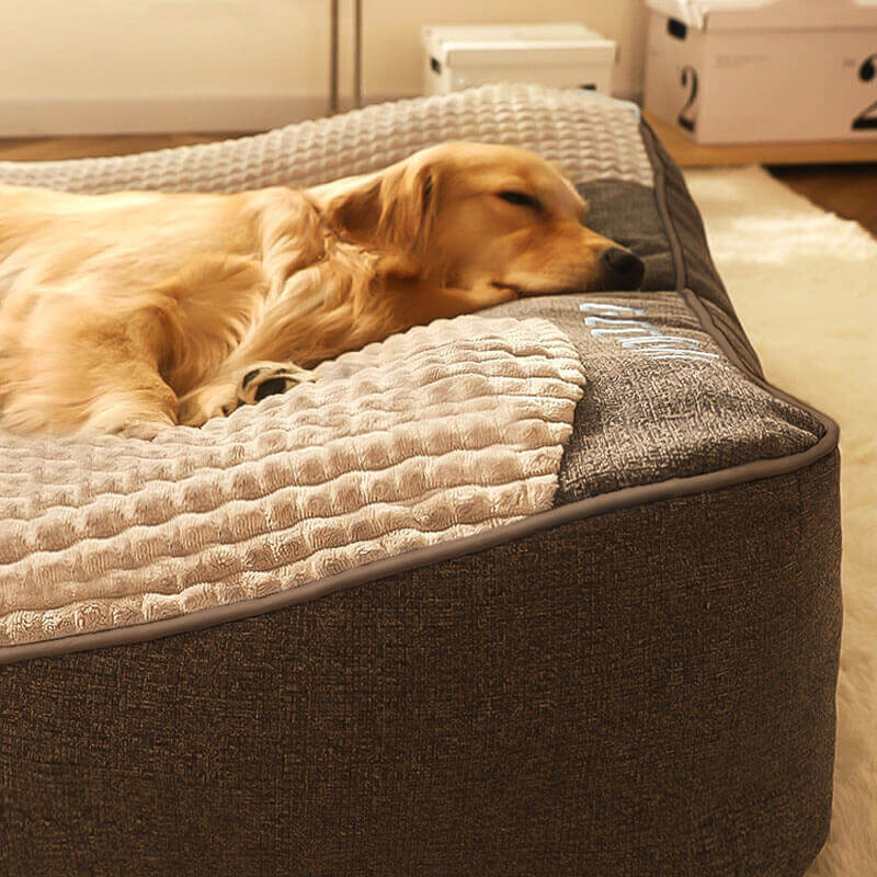 Large Orthopedic Dog Bed with Elevated Headrest and Removable Cover, Scratch-Resistant Crystal Velvet