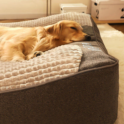 Large Orthopedic Dog Bed with Elevated Headrest and Removable Cover, Scratch-Resistant Crystal Velvet