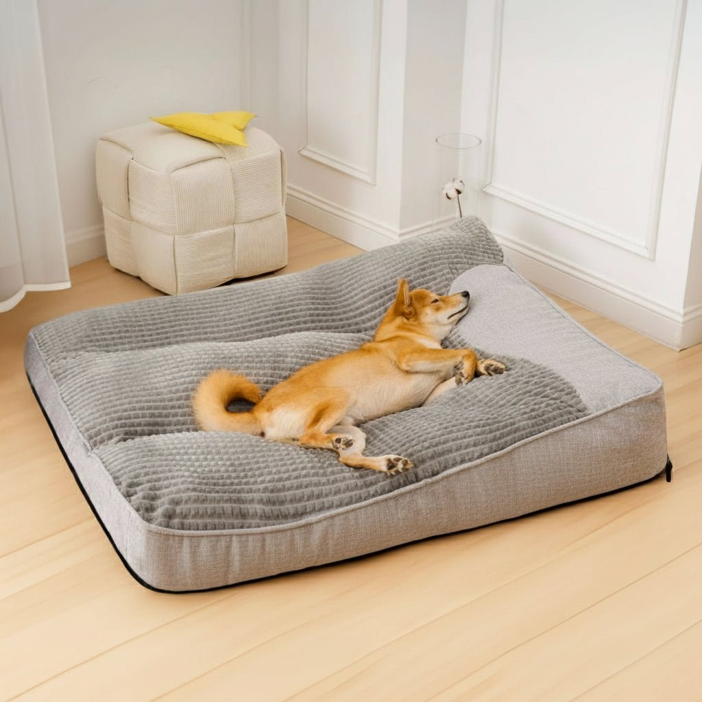 Large Orthopedic Dog Bed with Elevated Headrest and Removable Cover, Scratch-Resistant Crystal Velvet