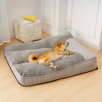 Large Orthopedic Dog Bed with Elevated Headrest and Removable Cover, Scratch-Resistant Crystal Velvet