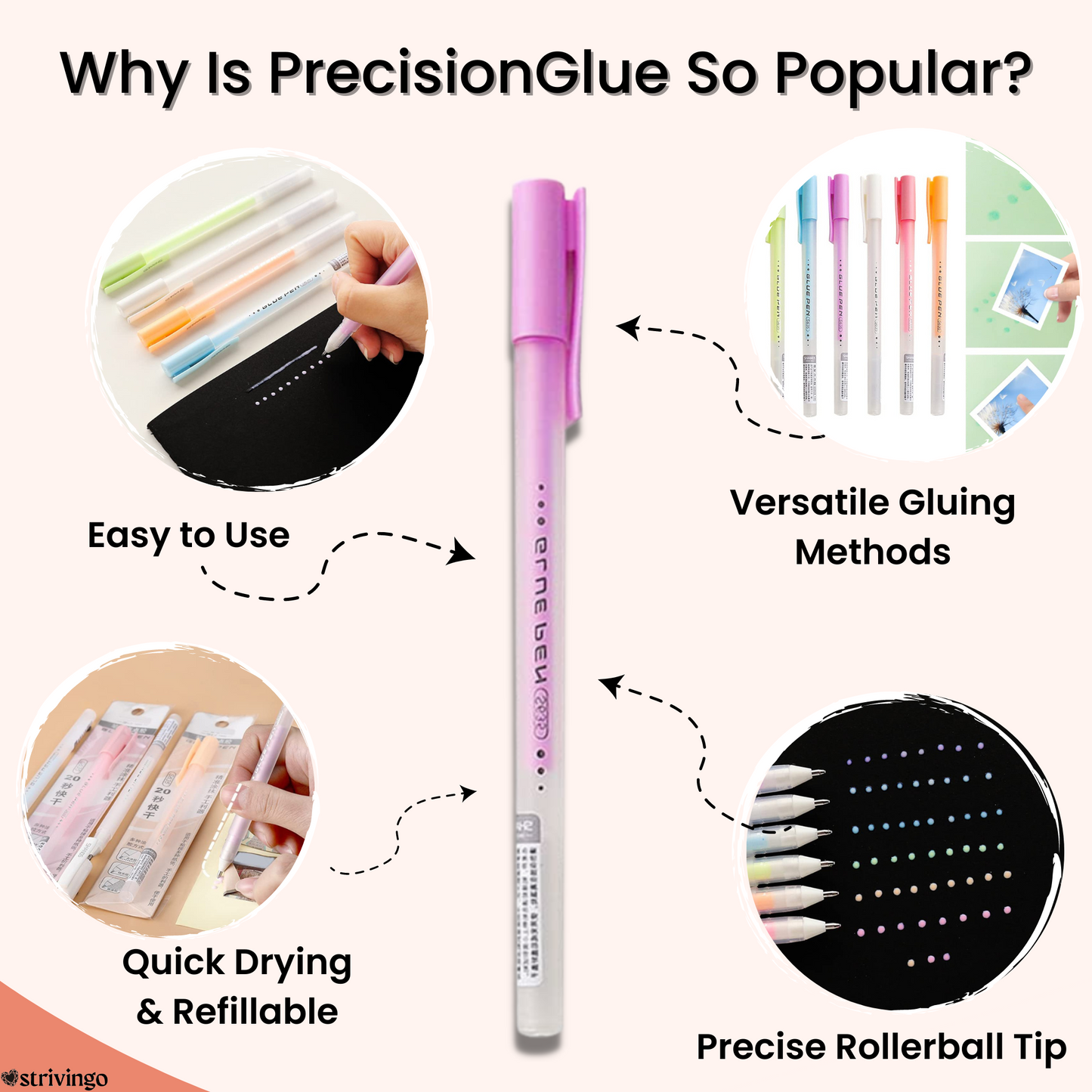 Precision Glue Pen | Refillable & Drip-Free | Ballpoint Tip for Clean Crafting | Buy 3 Get 3 Free