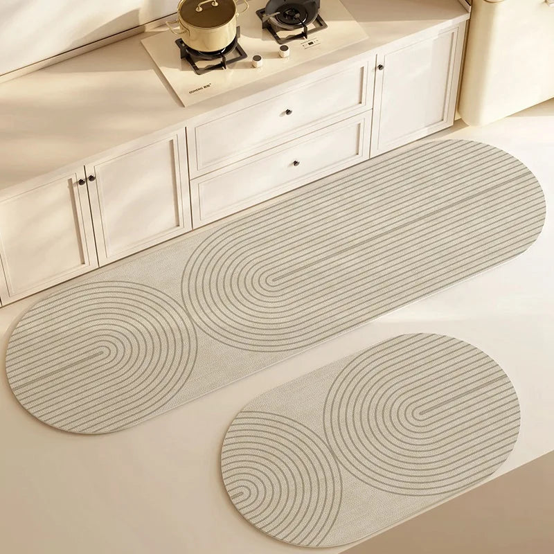 Super-Absorbent Kitchen Mat – Washable & Non-Slip – Oval Shape with Diatomaceous Earth Design for Bathroom & Kitchen