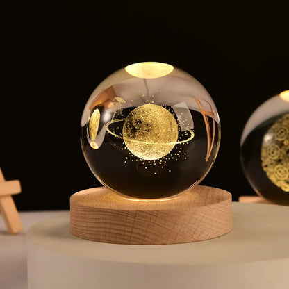 3D Engraved Universe Lamp | Soothing Ambient Light | Crystal Glass & Wood