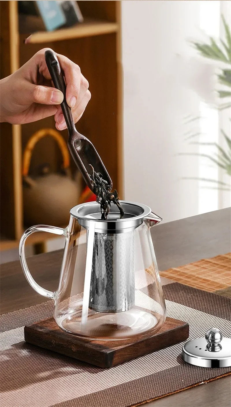 Heat-Resistant Glass Teapot 450ml-950ml with Stainless Steel Infuser for Kung Fu Tea, Puer and Oolong