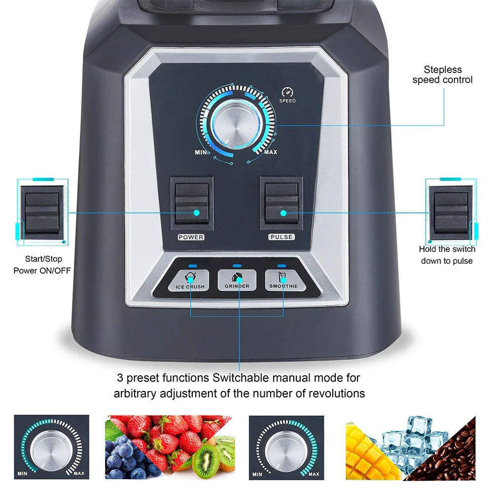 Countertop Blender with 2200W Motor, 3 Settings & 2L BPA-Free Container