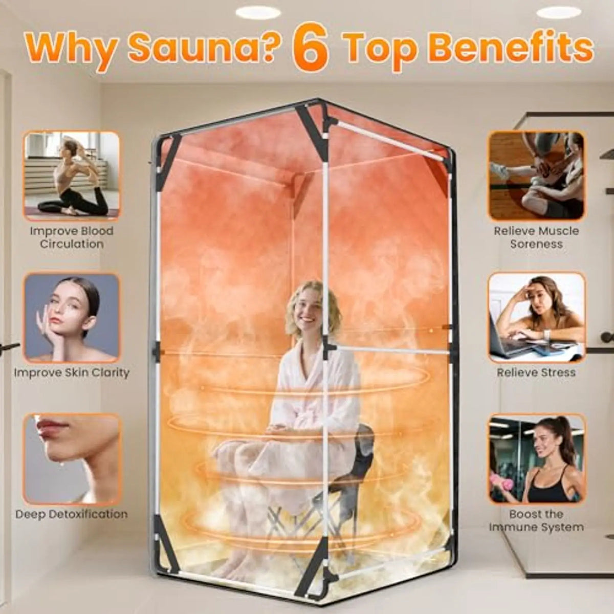 Full Size Home Steam Sauna Tent with 1300W Generator, Chair & Timer