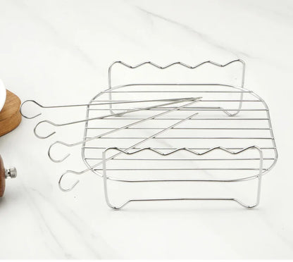 BBQ Grilling Set | Stainless Steel Skewers & Rack | For Grill, Air Fryer & Oven