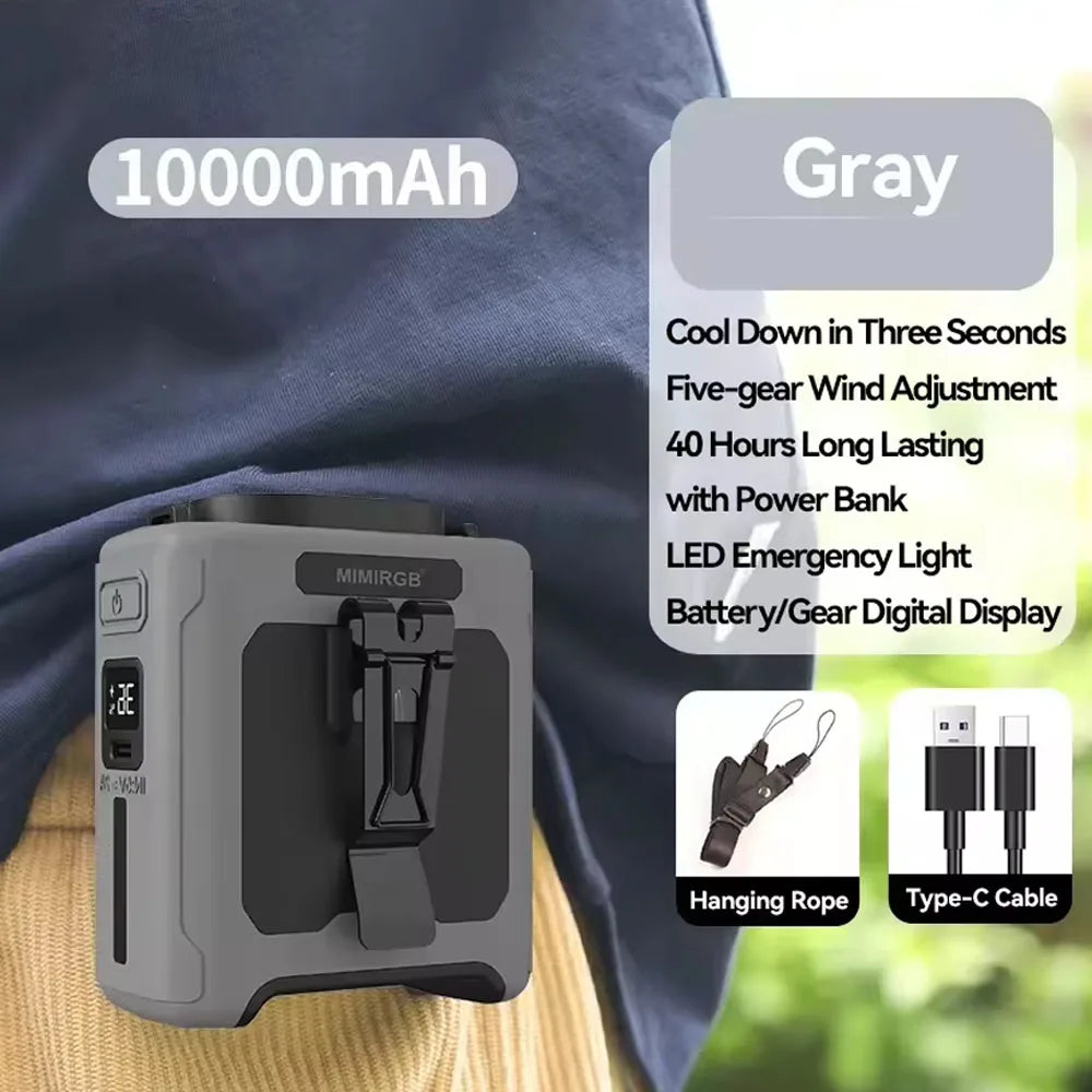 Rechargeable 10000mAh Clip-On Fan with Power Bank – Wearable, USB, 5-Speed
