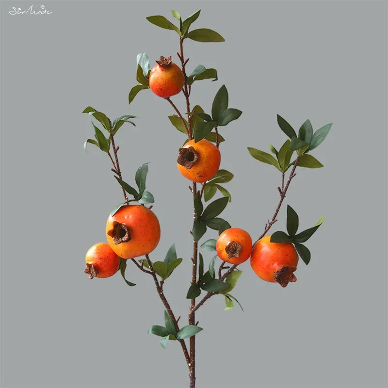 Set of 6 Faux Pomegranate Fruit Stems with Foliage