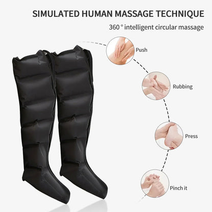 Leg Massager Boots with Air Compression | 6 Airbags for Foot, Calf & Knee, 3 Modes, 3 Intensities, LED Control