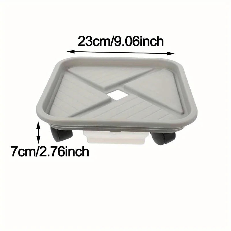 Plant Roller with Drip Tray | Square Mobile Plant Stand | Sturdy and Easy to Move