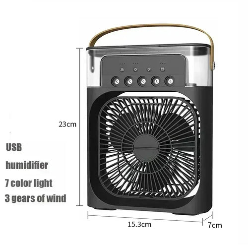 Portable 3-in-1 Air Conditioner Fan – Mini Cooler with LED Light, Humidifier, Adjustable Air for Home & Office