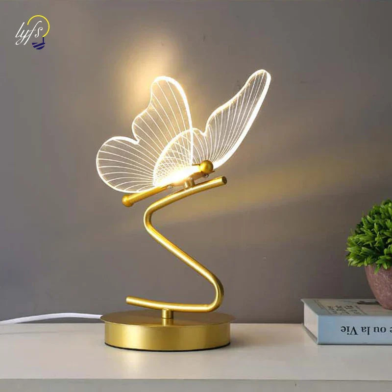Elegant Butterfly Design Table Lamp | 3 Light Colors | Gold & Acrylic