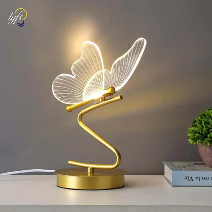 Elegant Butterfly Design Table Lamp | 3 Light Colors | Gold & Acrylic