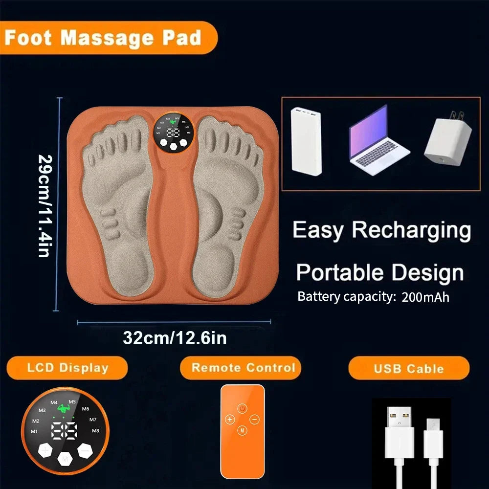 Rechargeable Foot Massage Mat with Remote Control - 8 Modes, 29 Intensities & Electrode Pads