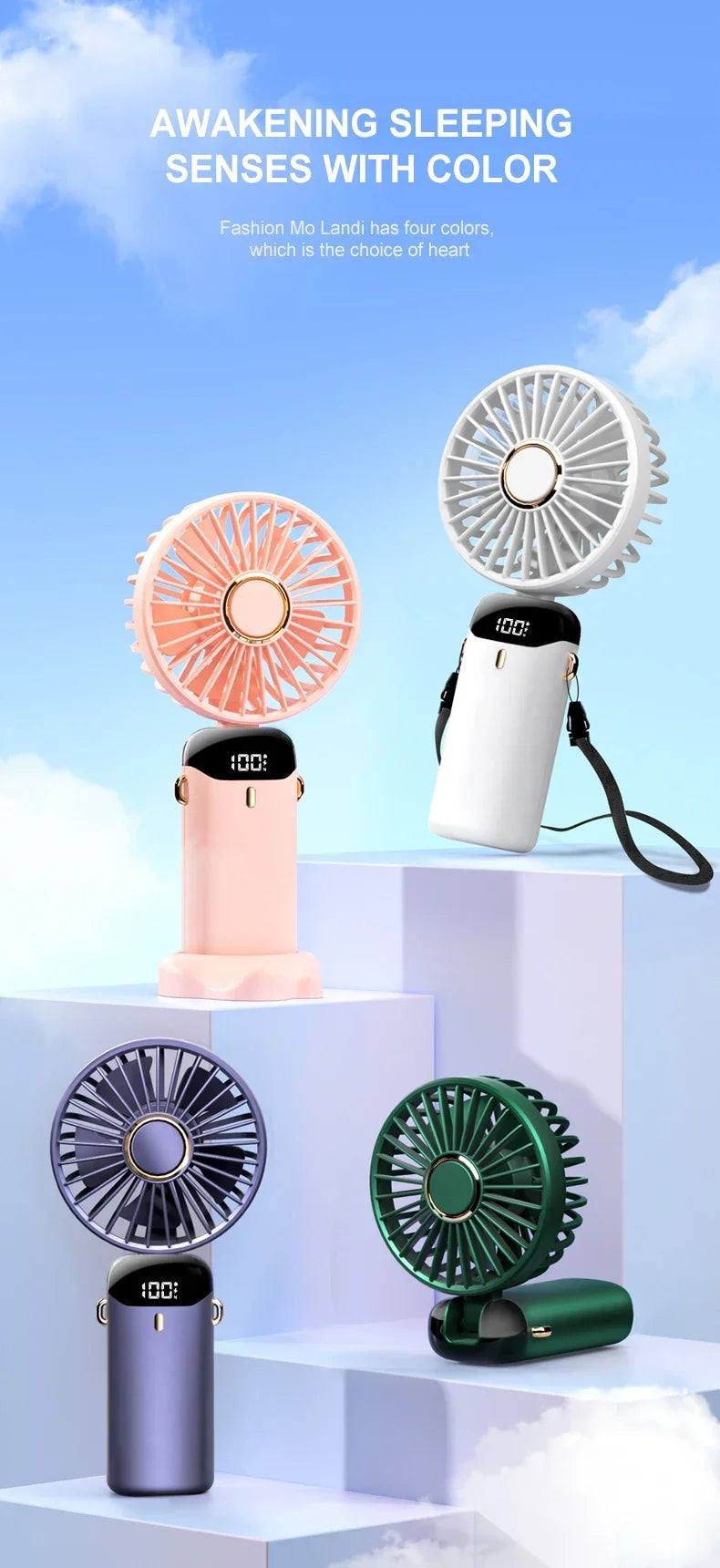 Portable Mini Fan 5000mAh – Wireless USB Rechargeable with Digital Screen and Phone Holder, 5-Speed Neck Hanging Design