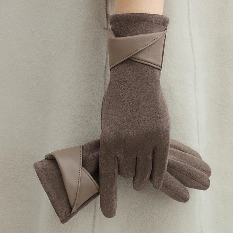 Women's Winter Gloves in Velvet | Soft Touchscreen-Compatible with Bow | Cozy, Stylish & Comfortable for Daily Use, Driving & Cycling