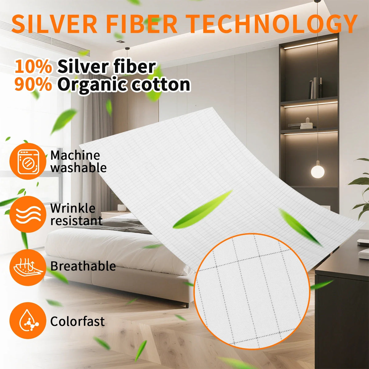 Organic Cotton Grounding Sheet with Silver Fiber and Conductive Cable for Sleep
