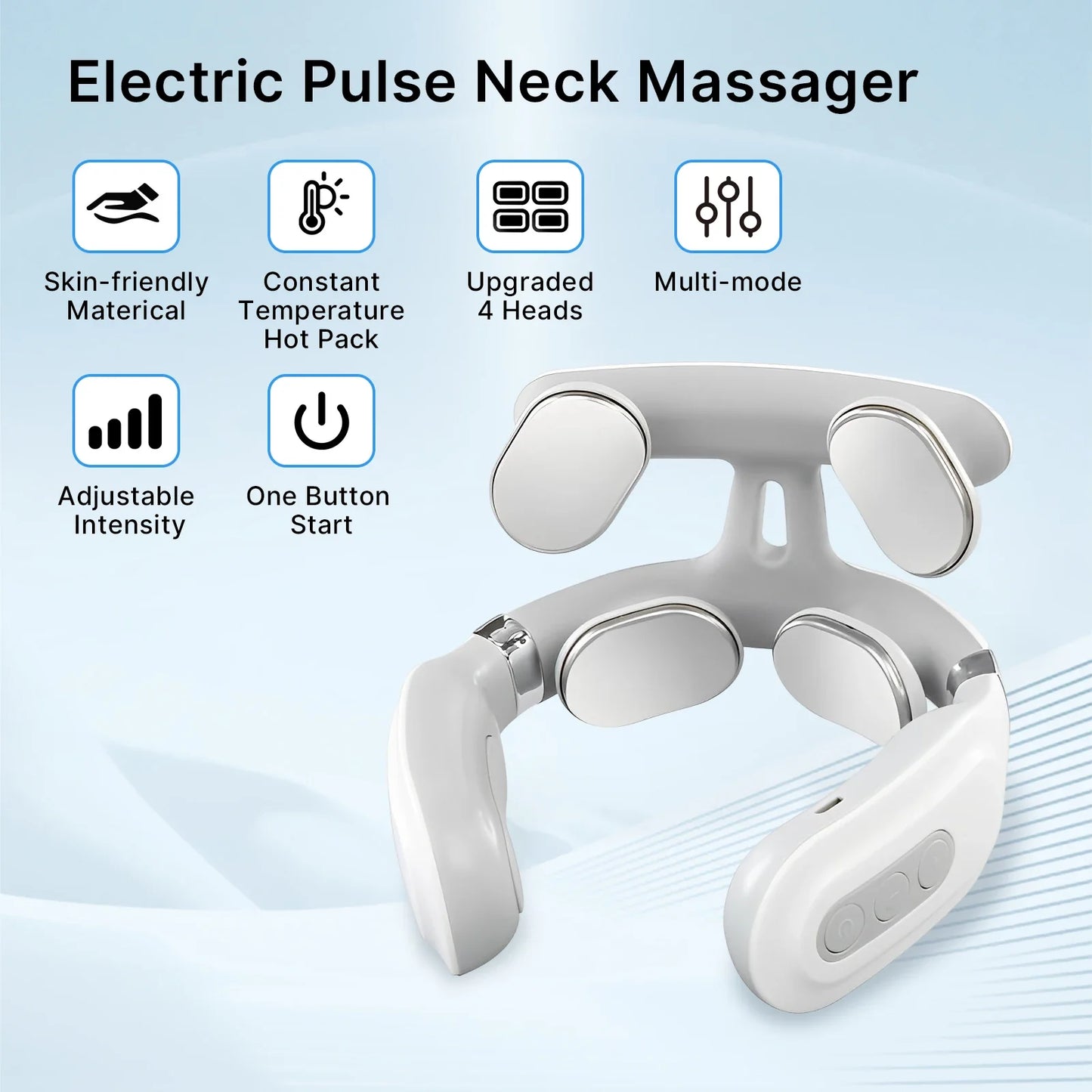 Wireless Neck Massager with Heat – 6 Modes, 15 Intensities, Auto Shut-Off