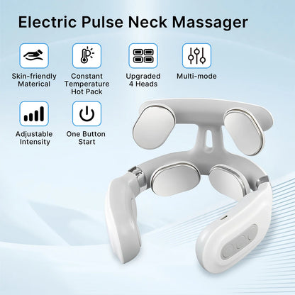Wireless Neck Massager with Heat – 6 Modes, 15 Intensities, Auto Shut-Off