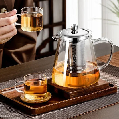 Heat-Resistant Glass Teapot 450ml-950ml with Stainless Steel Infuser for Kung Fu Tea, Puer and Oolong