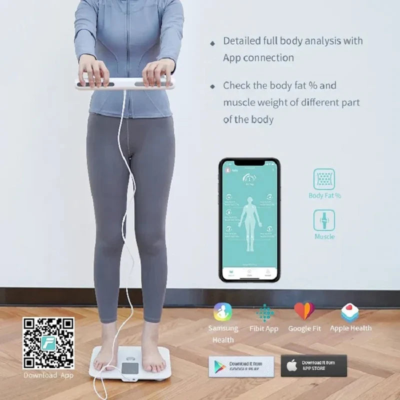 Smart Body Composition Scale with 8 Electrodes, Hand Sensors, and TFT Display – Tracks 18 Metrics, Supports 24 Users, Baby Mode, 400 lb Capacity, Fitdays App