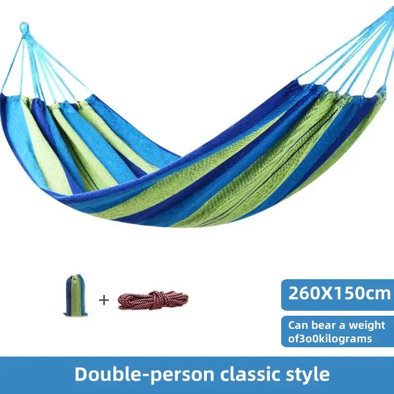Striped Double Swing Bed Hammock – Indoor and Outdoor Use Canvas Design