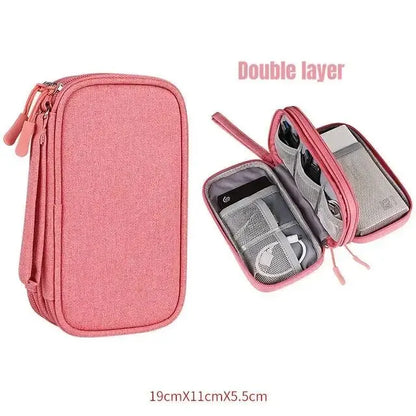 Travel Cable Organizer with Waterproof Storage Bag – Double-Layer Electronics Case