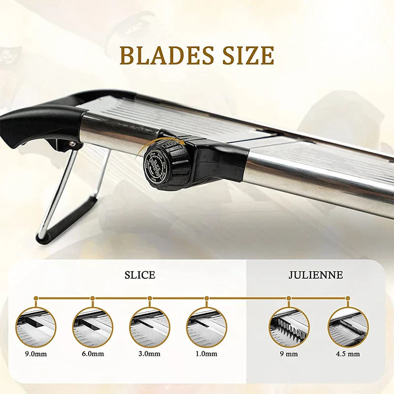 Adjustable Vegetable and Fruit Mandoline with Stainless Steel Blades