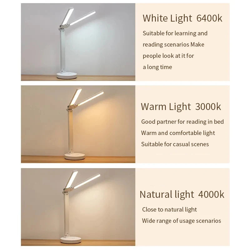 Rechargeable Dimmable Reading Lamp with Adjustable Arm and Phone Stand
