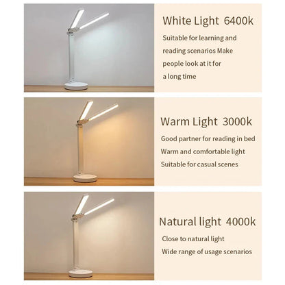 Rechargeable Dimmable Reading Lamp with Adjustable Arm and Phone Stand