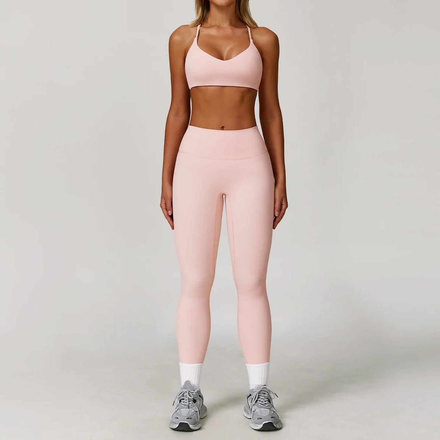 Women's Long Sleeve Sports Bra and Leggings Workout Set - Seamless Yoga Outfit with Breathable Stretch Material